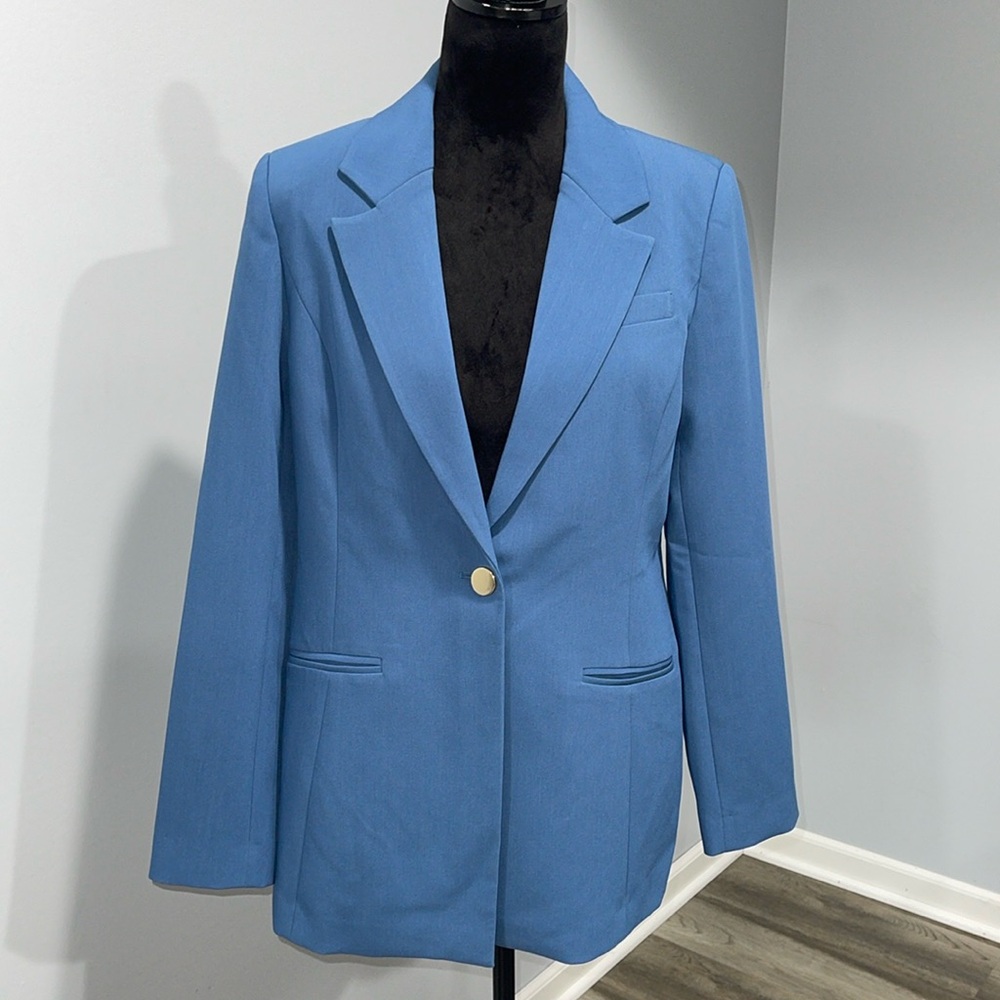 T Tahari suit blazer jacket indigo blue one button size 10 women’s NEW